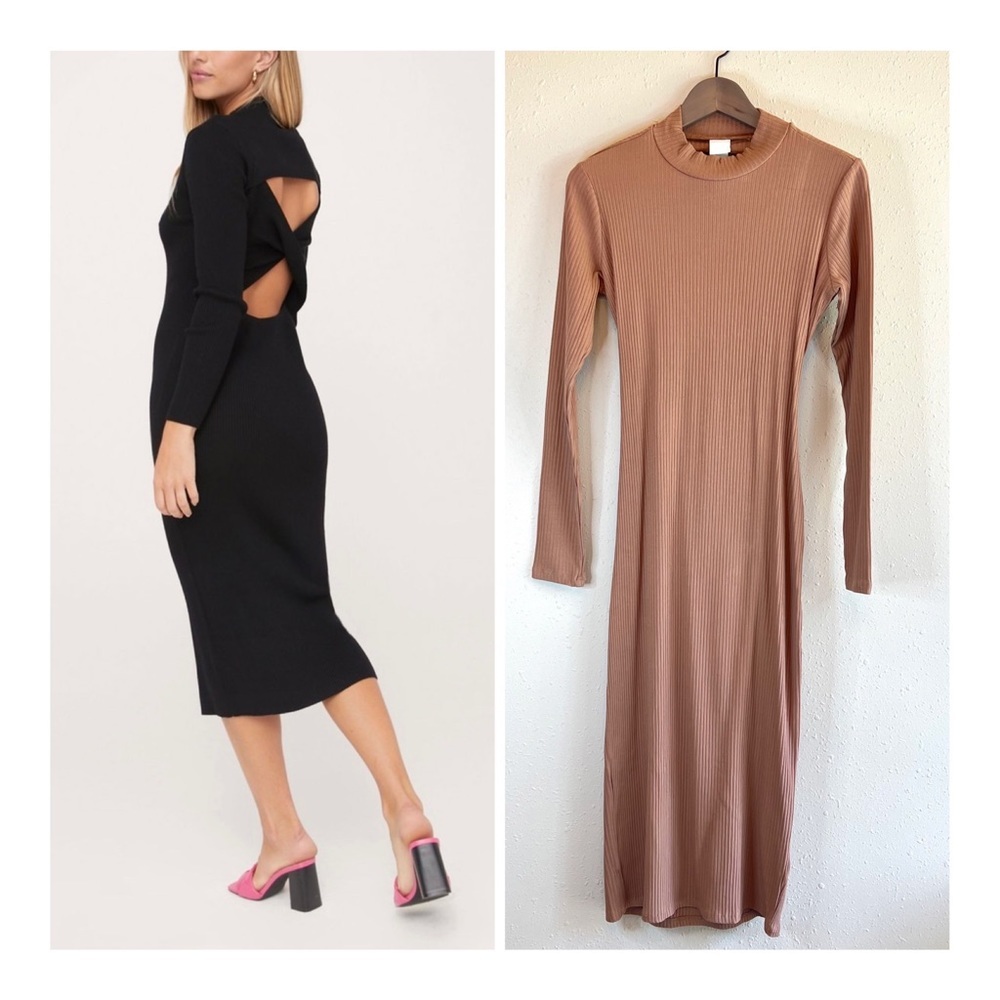 Ribbed Twist Open Back Women’s Brown Maxi Dress H&M Size Medium NWT